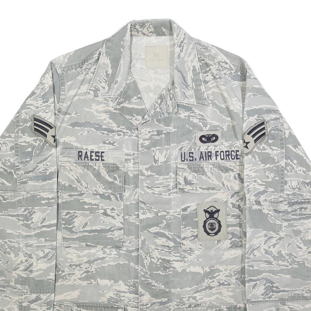 Mens Grey Cotton Blend Camouflage Military Style Jacket S Button Closure