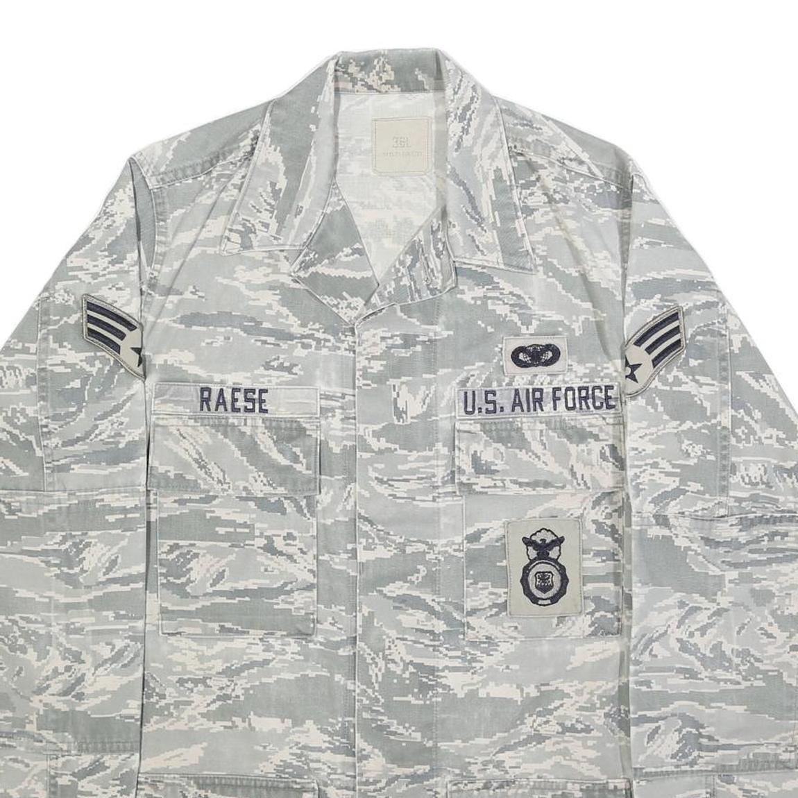 Mens Grey Cotton Blend Camouflage Military Style Jacket S Button Closure