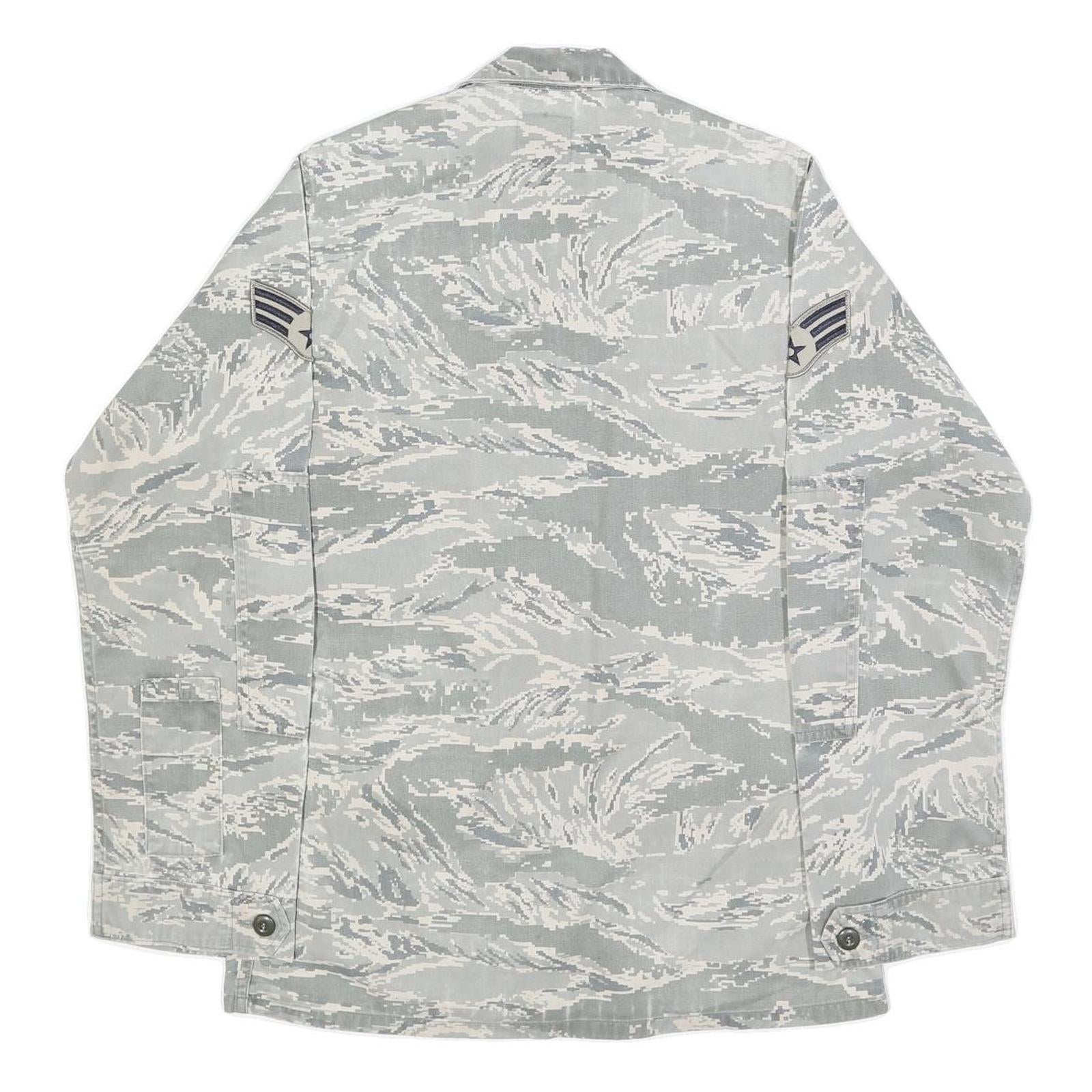Mens Grey Cotton Blend Camouflage Military Style Jacket S Button Closure