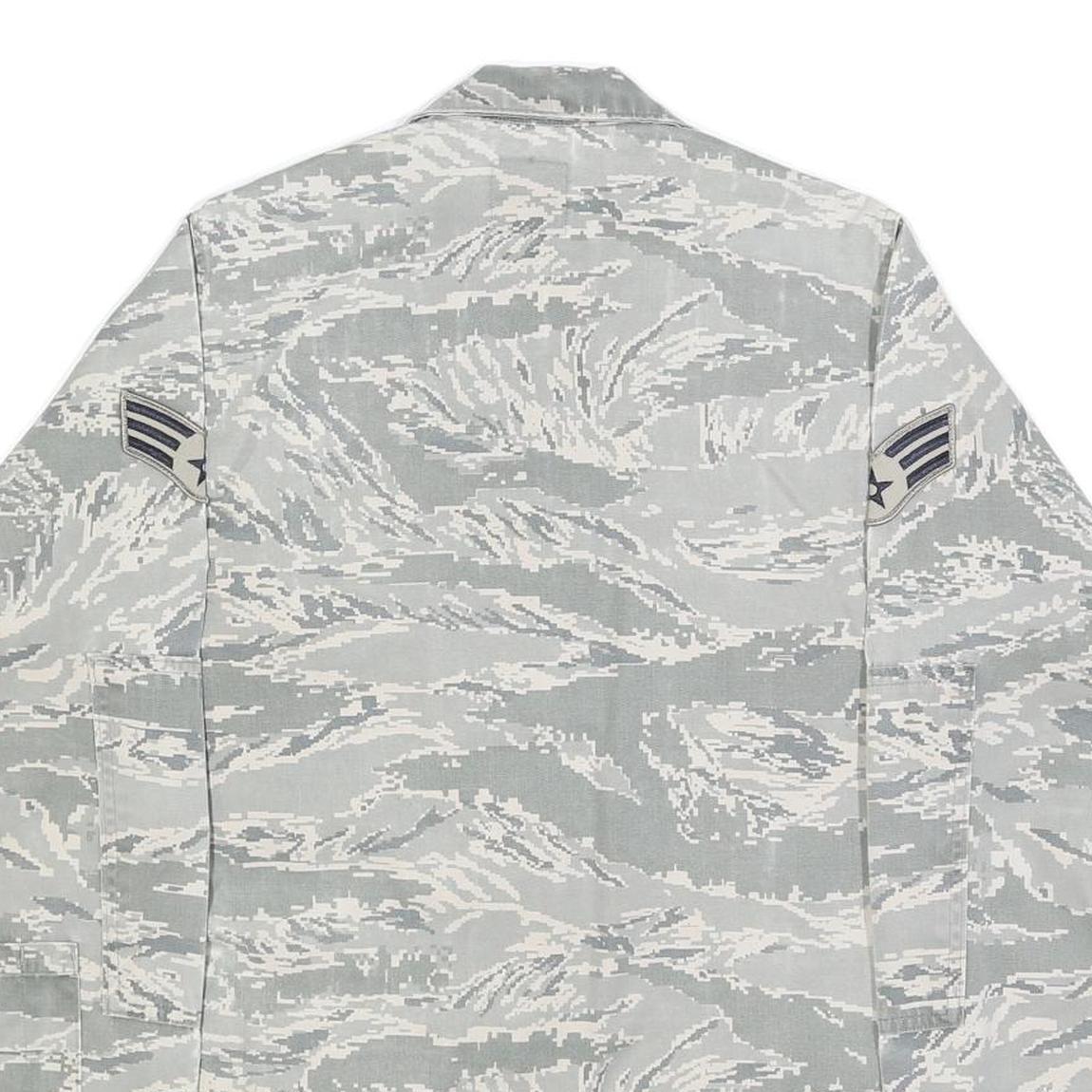 Mens Grey Cotton Blend Camouflage Military Style Jacket S Button Closure