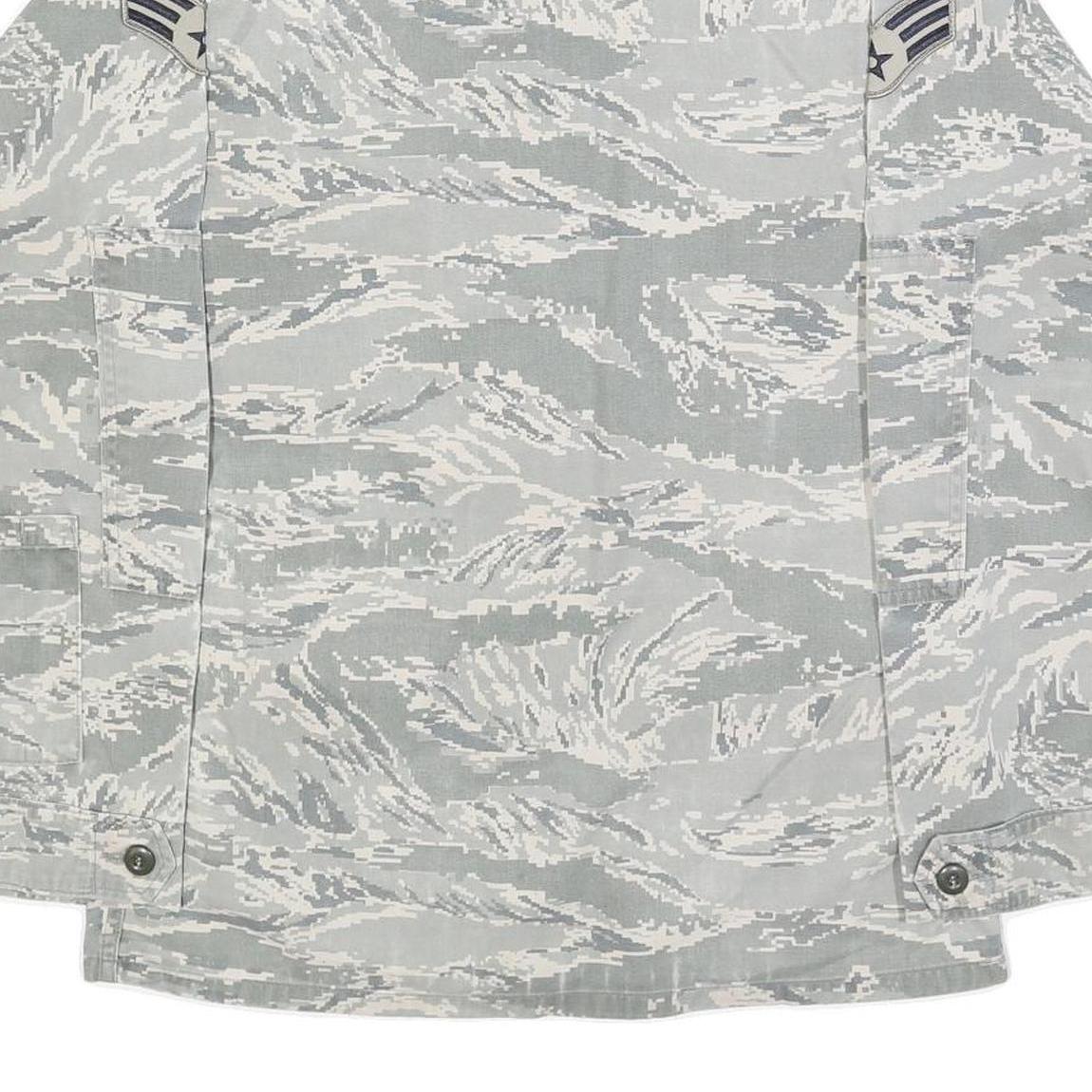 Mens Grey Cotton Blend Camouflage Military Style Jacket S Button Closure