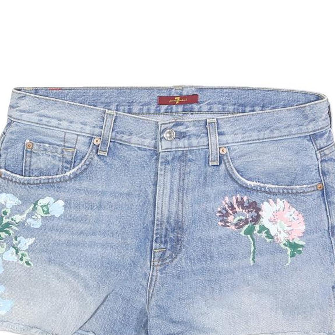 7 FOR ALL MANKIND Womens Shorts Blue Embroidered Floral M W32 Casual Denim