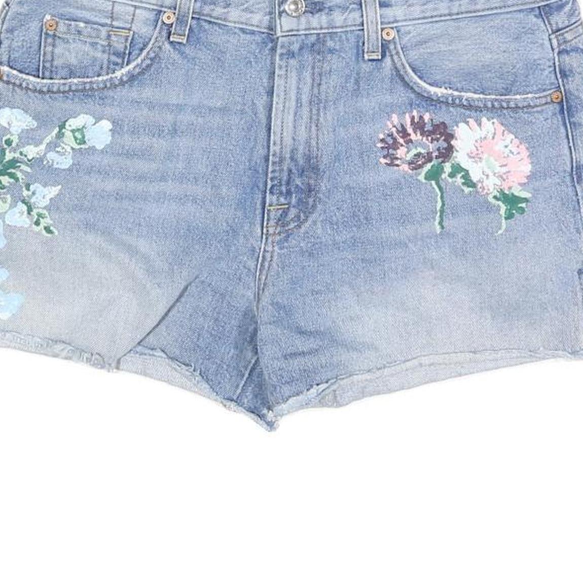 7 FOR ALL MANKIND Womens Shorts Blue Embroidered Floral M W32 Casual Denim