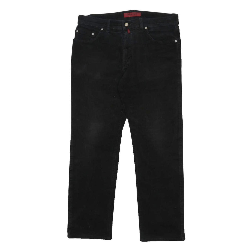 PIERRE CARDIN Mens Cotton Blend Black Regular Fit Straight Leg Trousers W34 L30