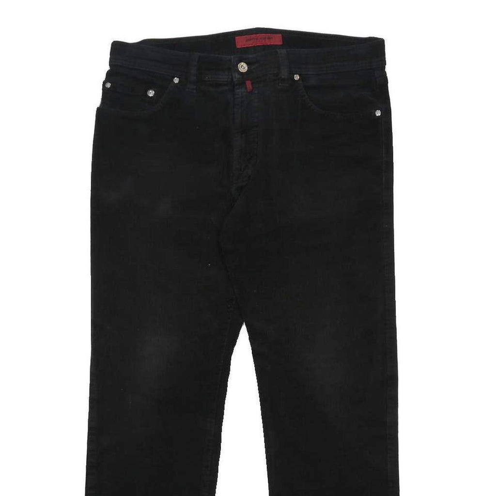 PIERRE CARDIN Mens Cotton Blend Black Regular Fit Straight Leg Trousers W34 L30