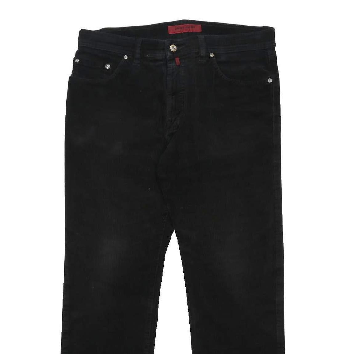 PIERRE CARDIN Mens Cotton Blend Black Regular Fit Straight Leg Trousers W34 L30