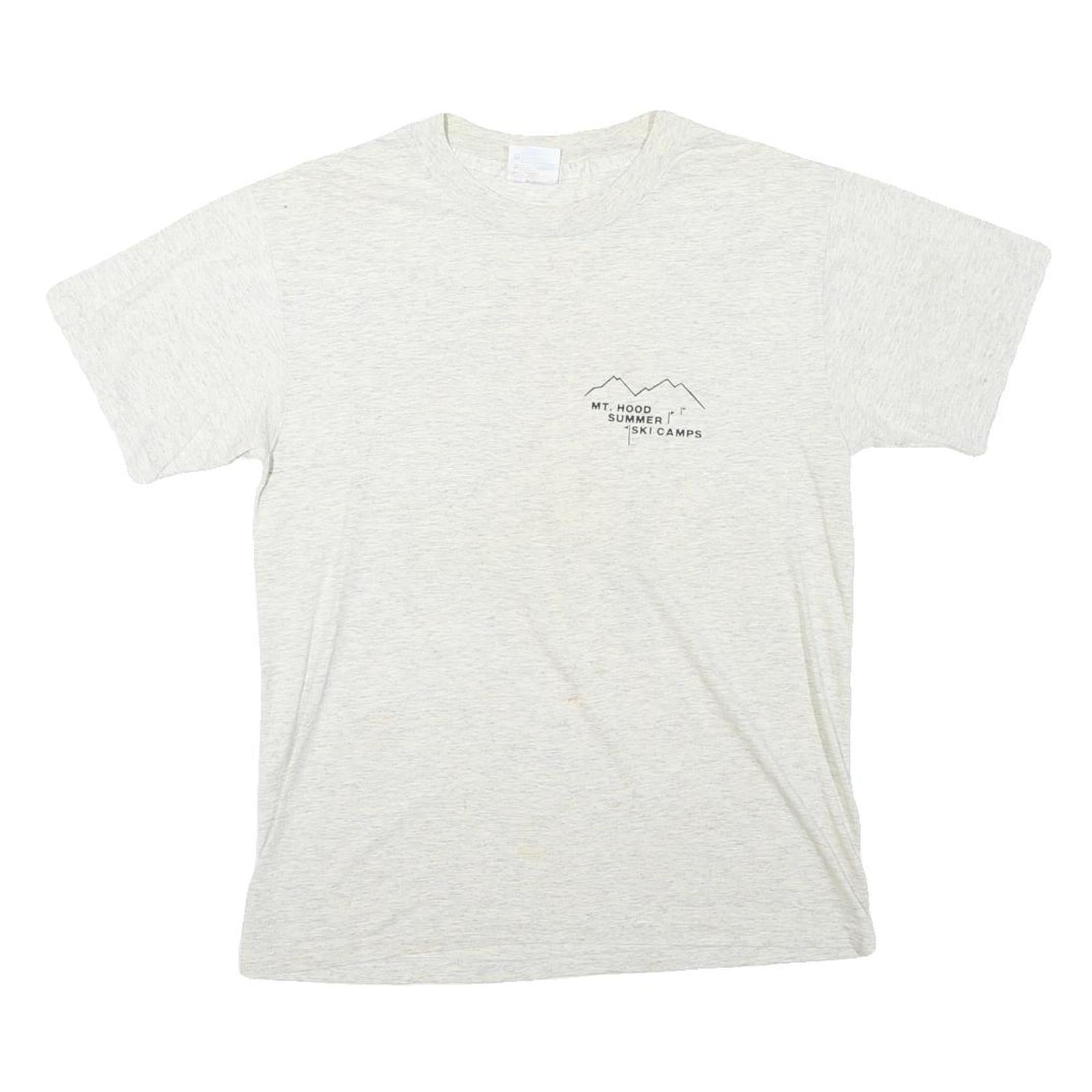 HANES Mens White Mt Hood Summer Ski Camps Graphic T-Shirt M Crew Neck Short