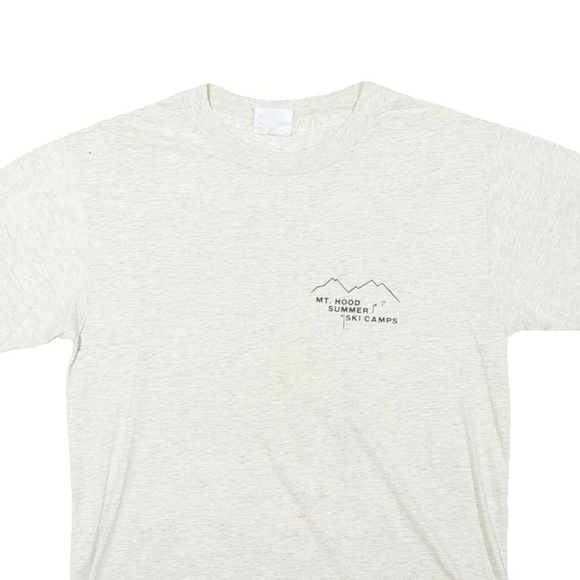 HANES Mens White Mt Hood Summer Ski Camps Graphic T-Shirt M Crew Neck Short