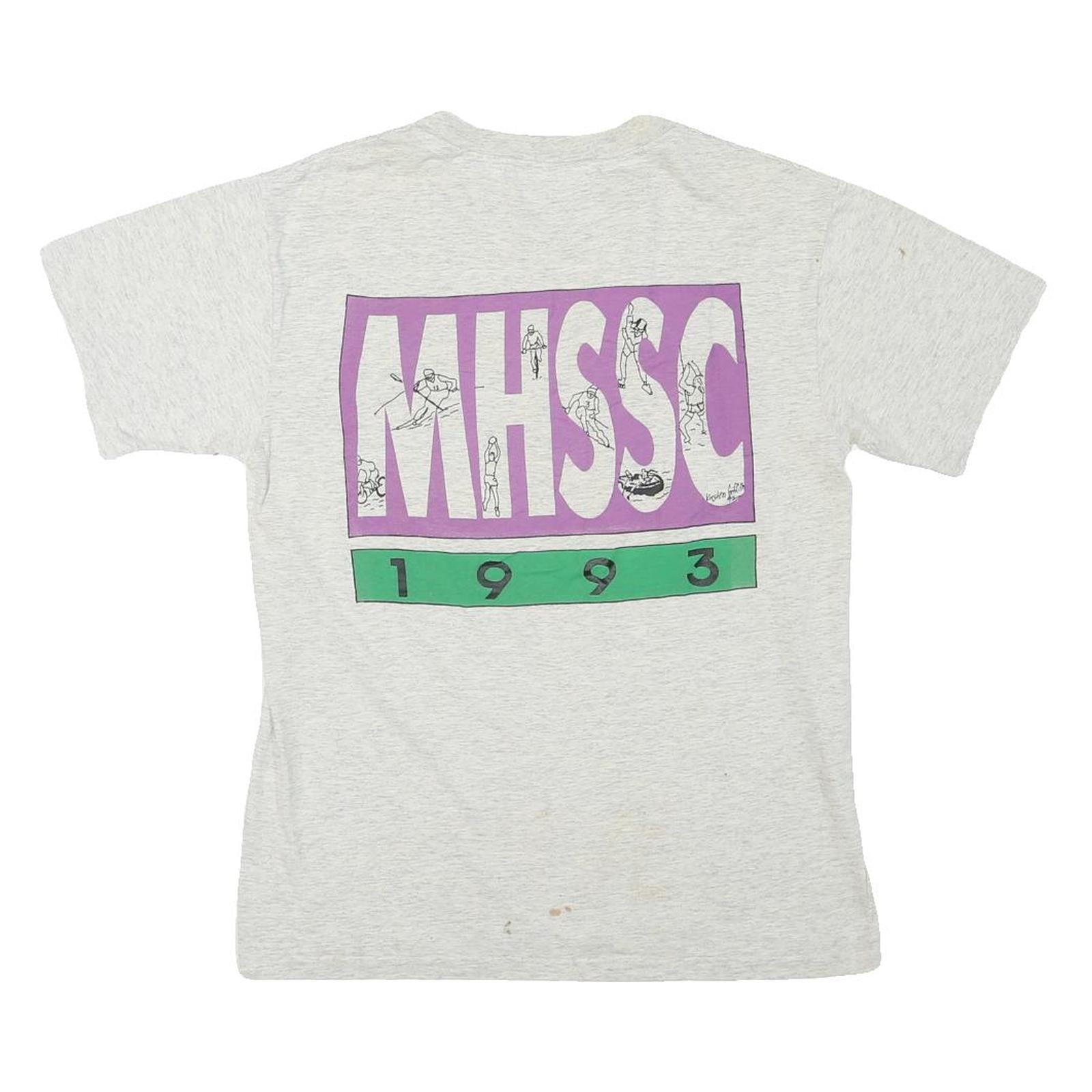 HANES Mens White Mt Hood Summer Ski Camps Graphic T-Shirt M Crew Neck Short