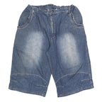 Mens Blue Casual Denim Cotton Blend Shorts M W32 Sport Embroidered Pocket