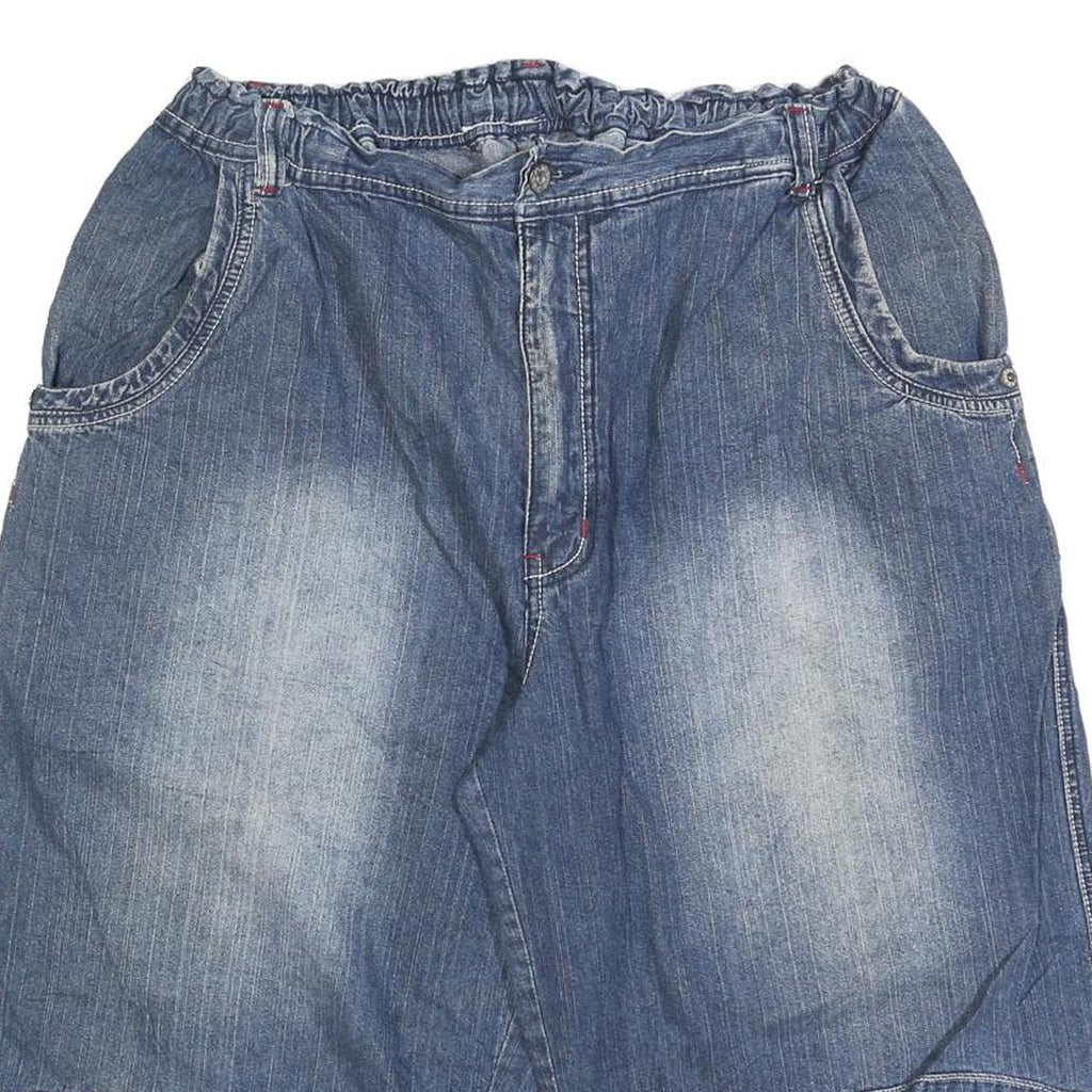 Mens Blue Casual Denim Cotton Blend Shorts M W32 Sport Embroidered Pocket