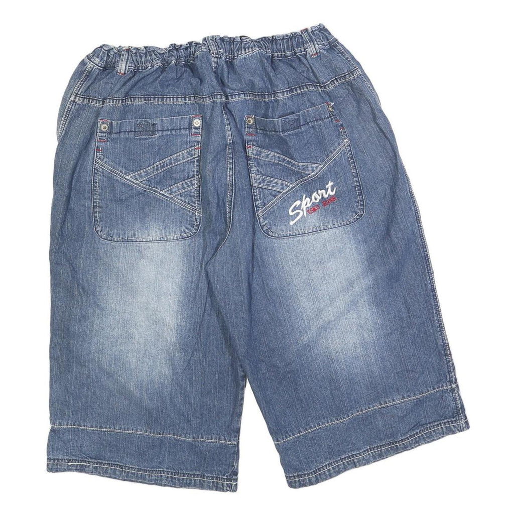 Mens Blue Casual Denim Cotton Blend Shorts M W32 Sport Embroidered Pocket