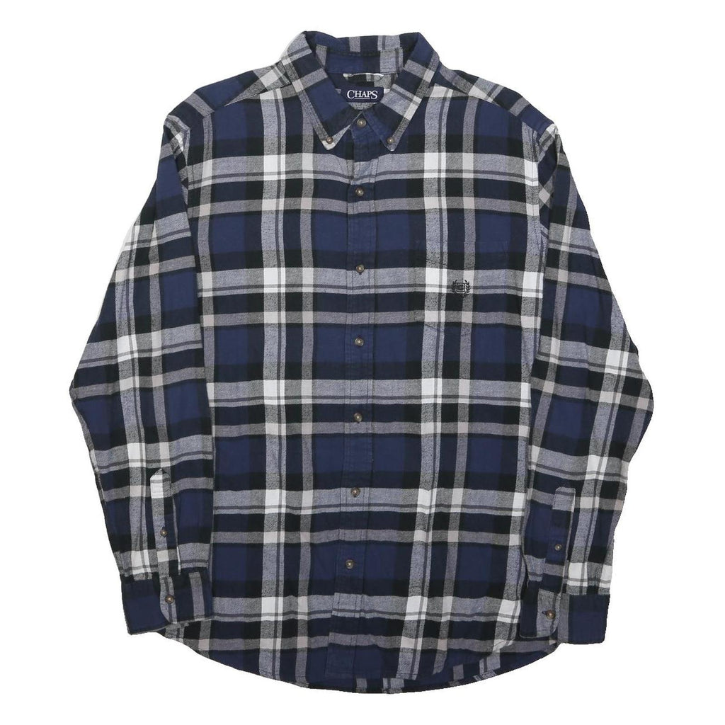 CHAPS Mens Blue Black & Grey Check Shirt L Classic Cotton Button Down