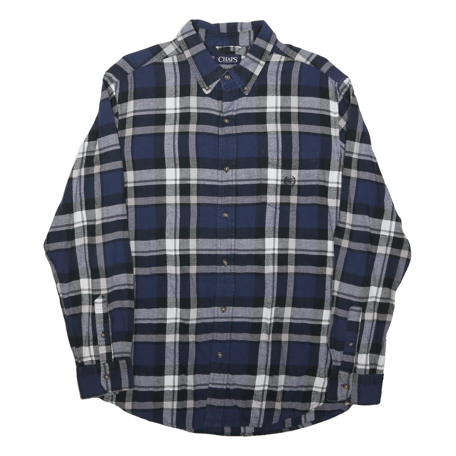 CHAPS Mens Blue Black & Grey Check Shirt L Classic Cotton Button Down