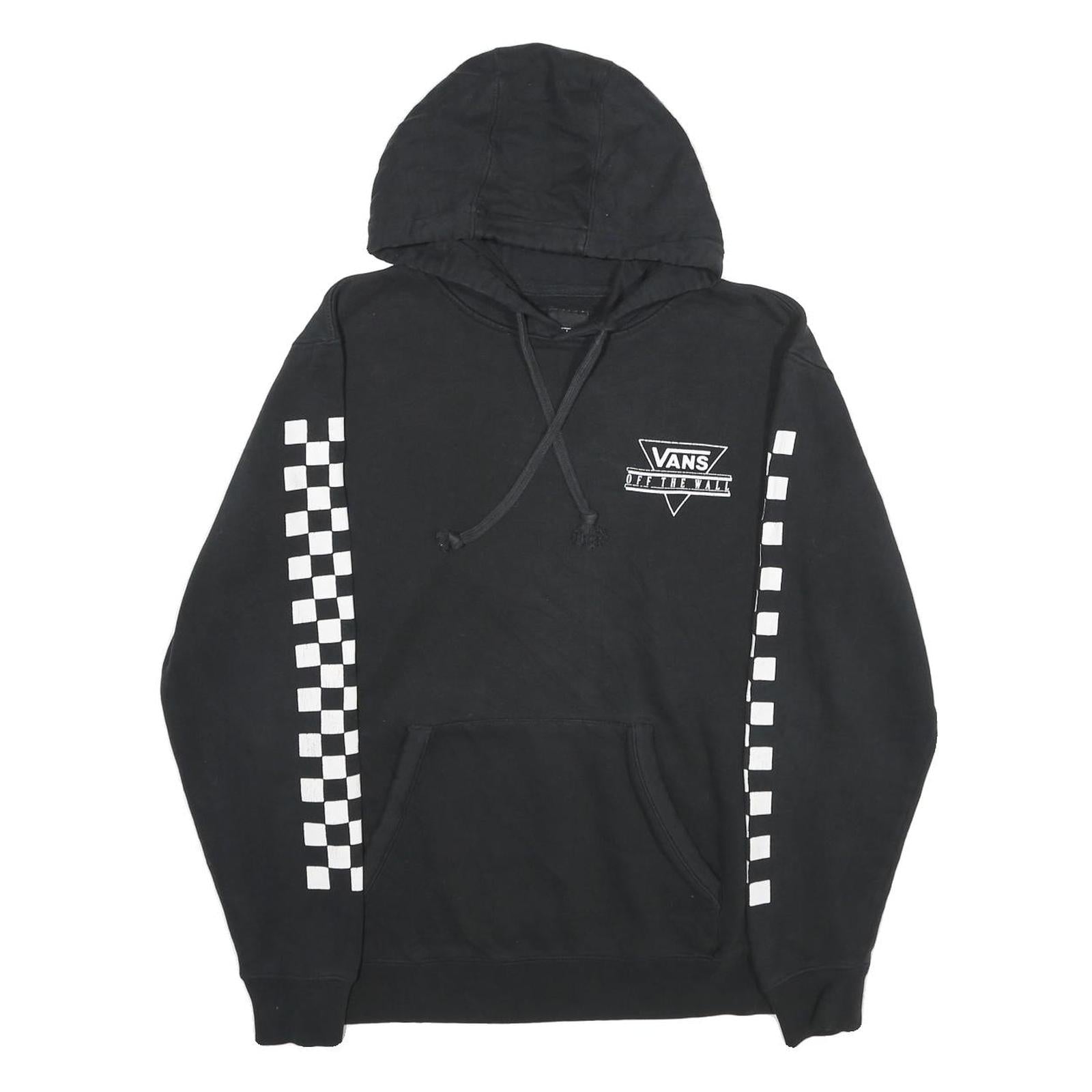 VANS Mens Black Checkerboard Pullover Hoodie S Cotton Blend Skatewear