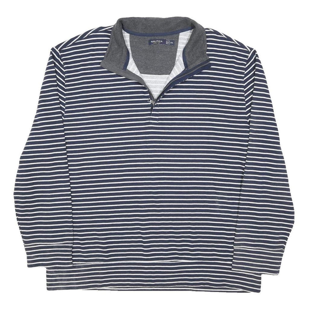 NAUTICA Mens Blue & White Patterned Pullover Jumper Crew Neck Cotton Blend 2XL
