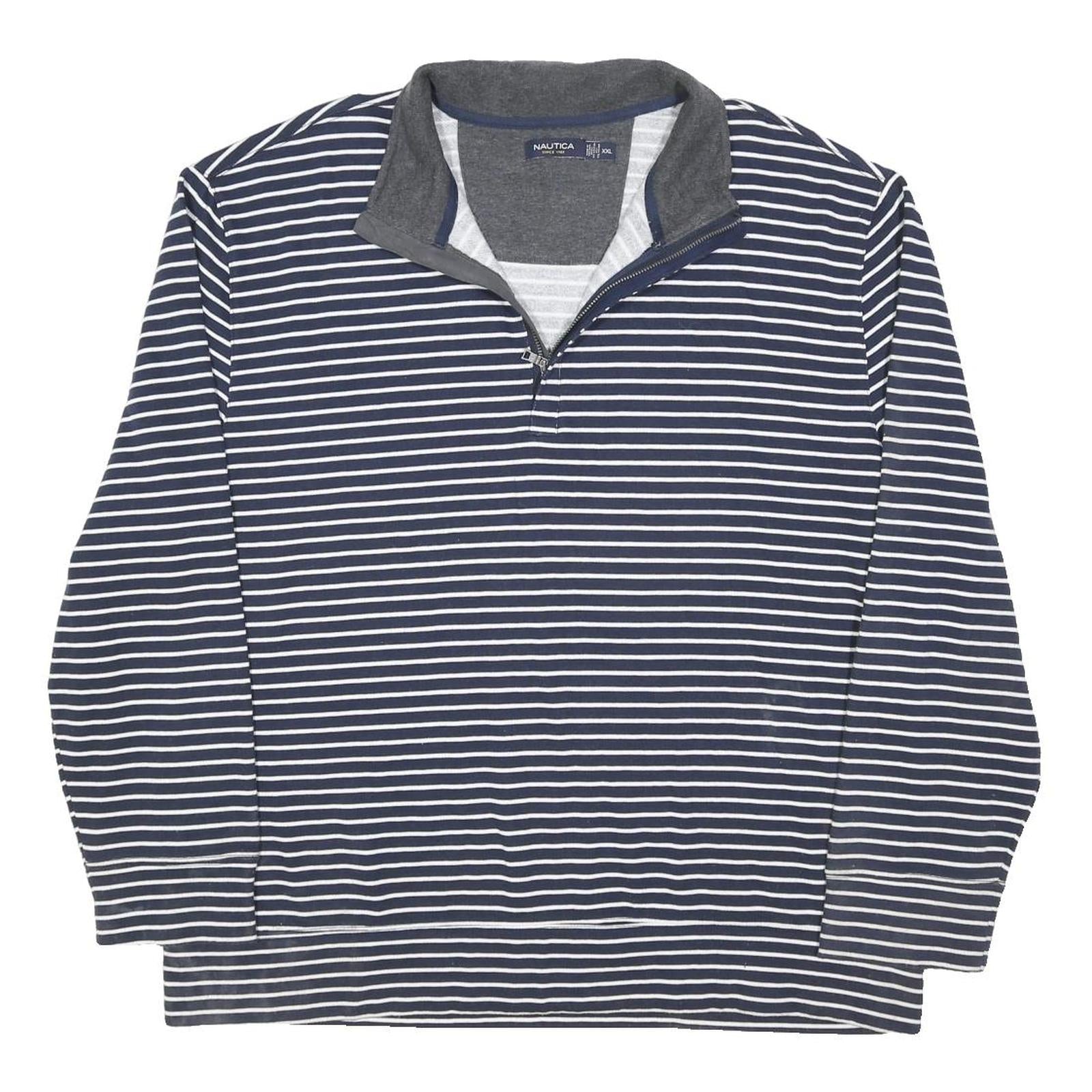 NAUTICA Mens Blue & White Patterned Pullover Jumper Crew Neck Cotton Blend 2XL