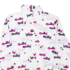 Womens White & Pink Dog Print Shirt Long Sleeve Point Collar S Polyester Blend