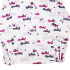Womens White & Pink Dog Print Shirt Long Sleeve Point Collar S Polyester Blend