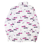 Womens White & Pink Dog Print Shirt Long Sleeve Point Collar S Polyester Blend