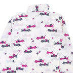 Womens White & Pink Dog Print Shirt Long Sleeve Point Collar S Polyester Blend