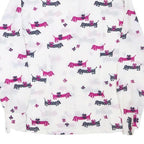 Womens White & Pink Dog Print Shirt Long Sleeve Point Collar S Polyester Blend