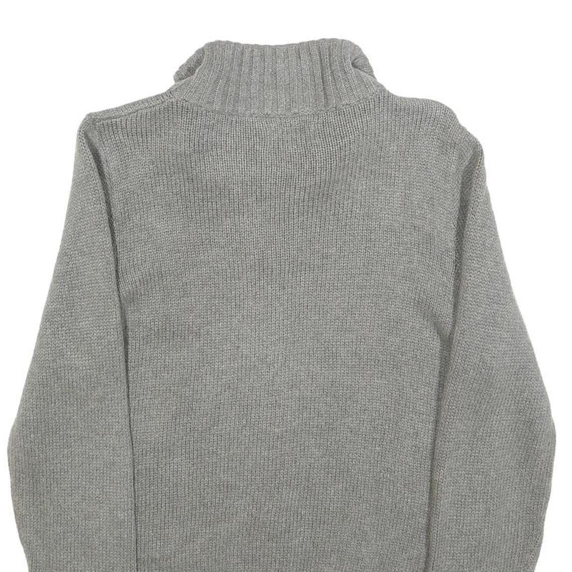 POLO RALPH LAUREN Womens Grey Navy & Red Patterned Cotton Jumper Zip Up Cable