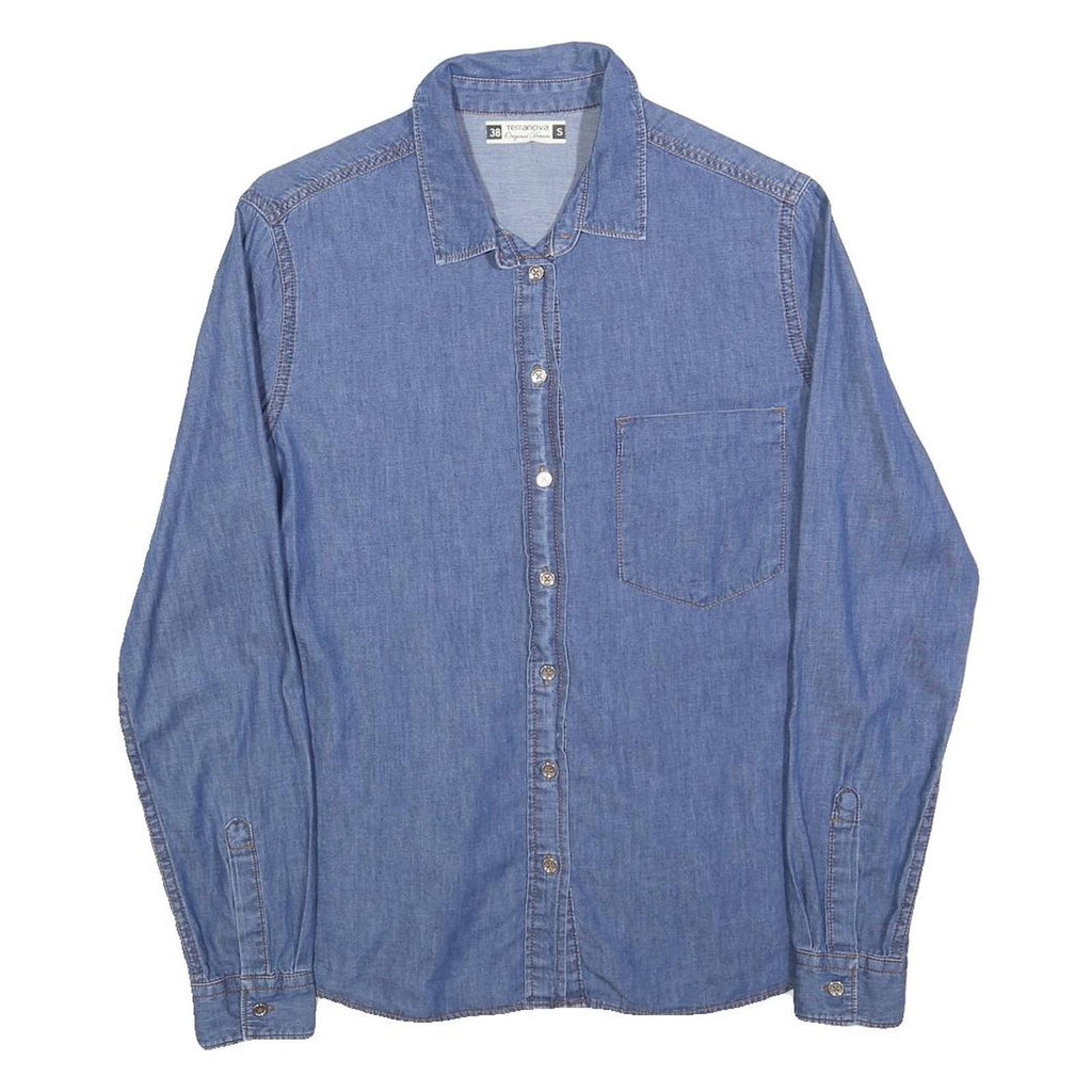 TERRANOVA Womens Blue Denim Shirt S Button Pocket Casual Lightweight Cotton