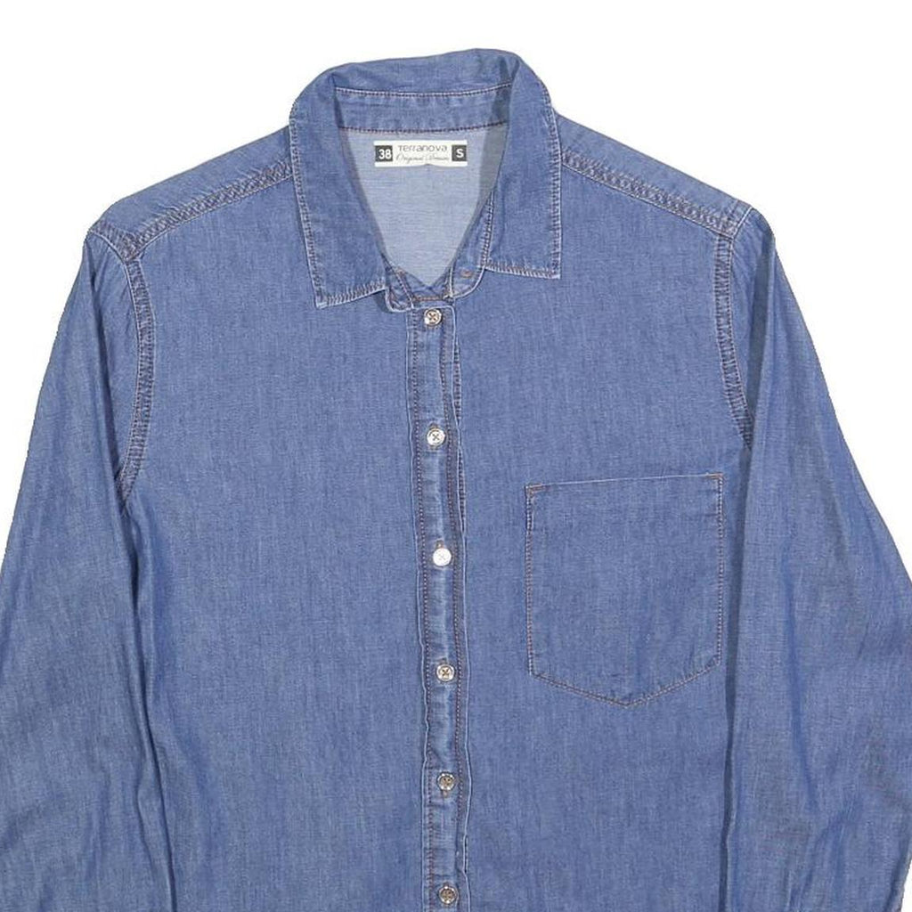 TERRANOVA Womens Blue Denim Shirt S Button Pocket Casual Lightweight Cotton