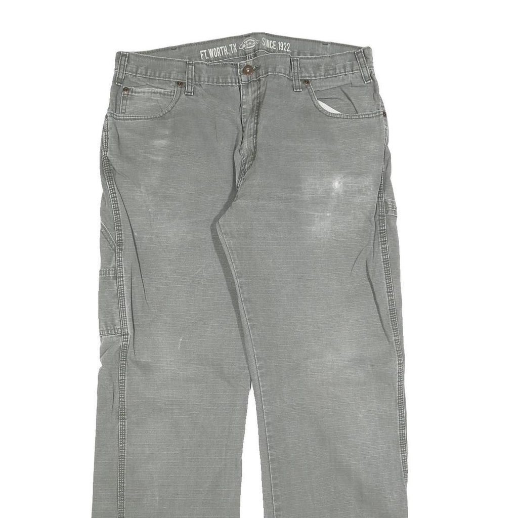 DICKIES Mens Grey Cotton Blend Relaxed Straight Trousers W34 L34 Workwear Casual