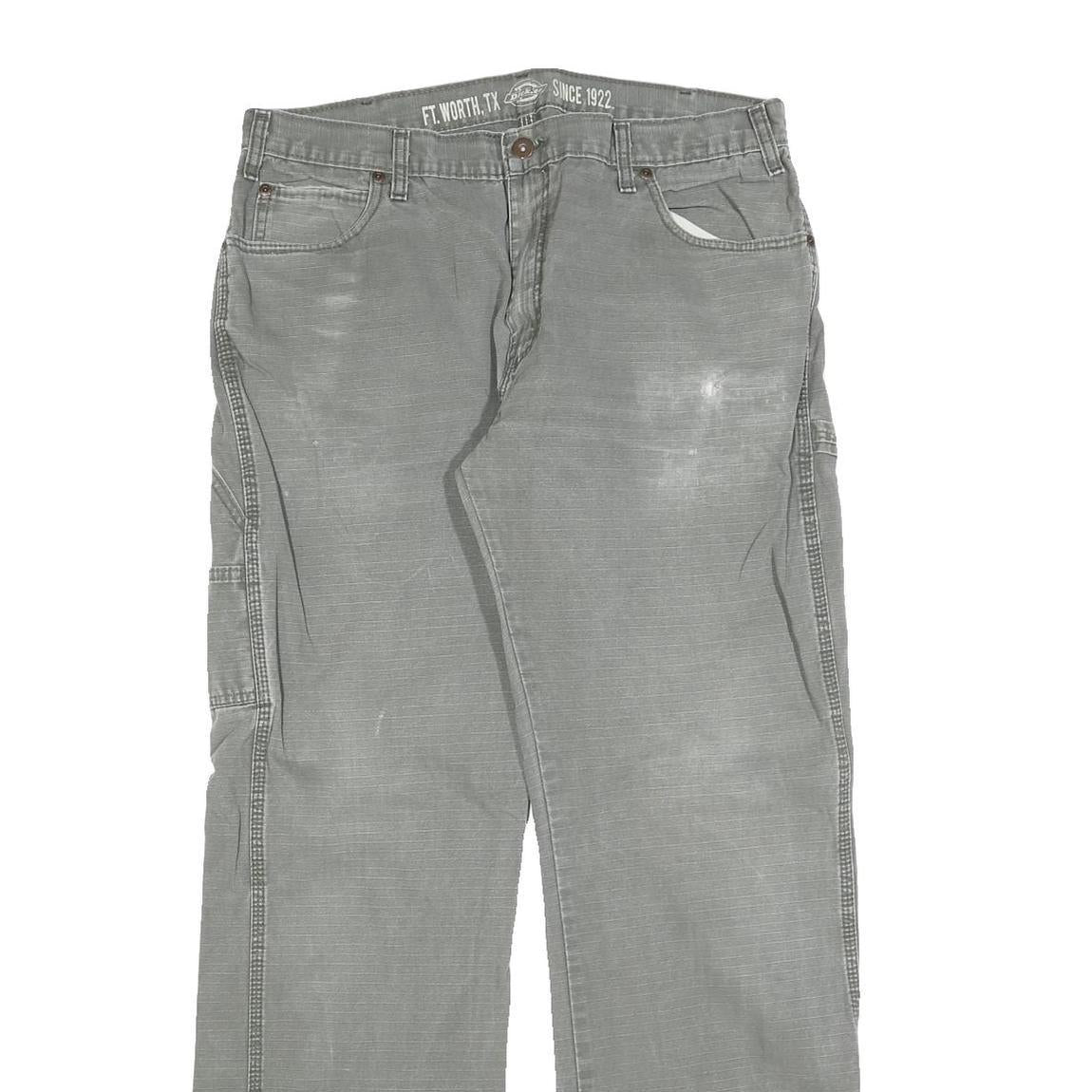 DICKIES Mens Grey Cotton Blend Relaxed Straight Trousers W34 L34 Workwear Casual