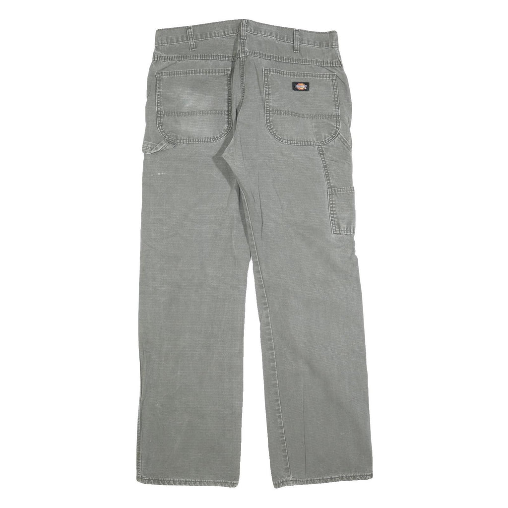 DICKIES Mens Grey Cotton Blend Relaxed Straight Trousers W34 L34 Workwear Casual