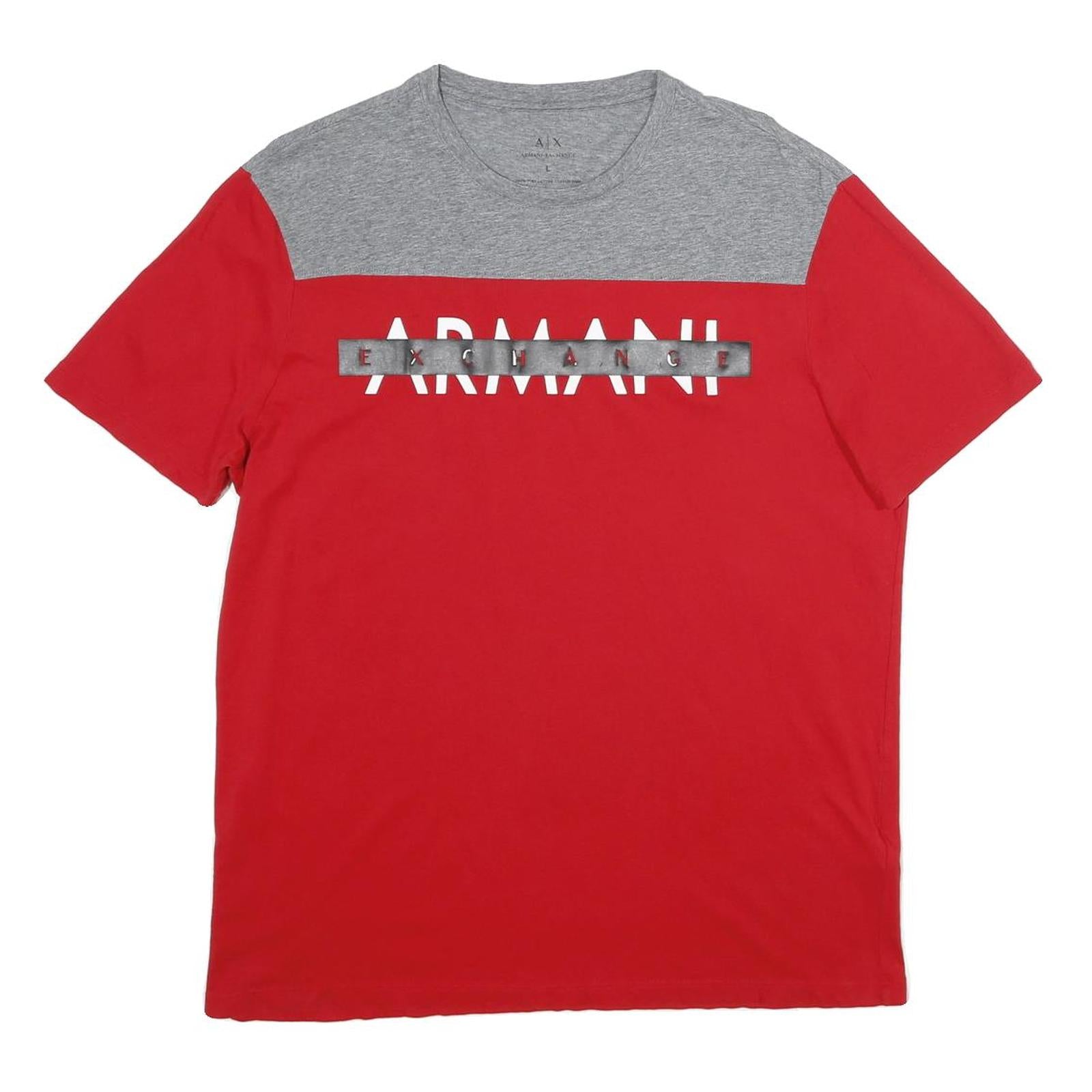 ARMANI EXCHANGE Mens Red & Grey Graphic T-Shirt L Short Sleeve Crew Neck Logo