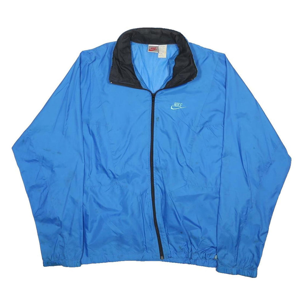 NIKE Mens Blue Nylon Zip Jacket L Plain Lightweight Sports Casual Wear
