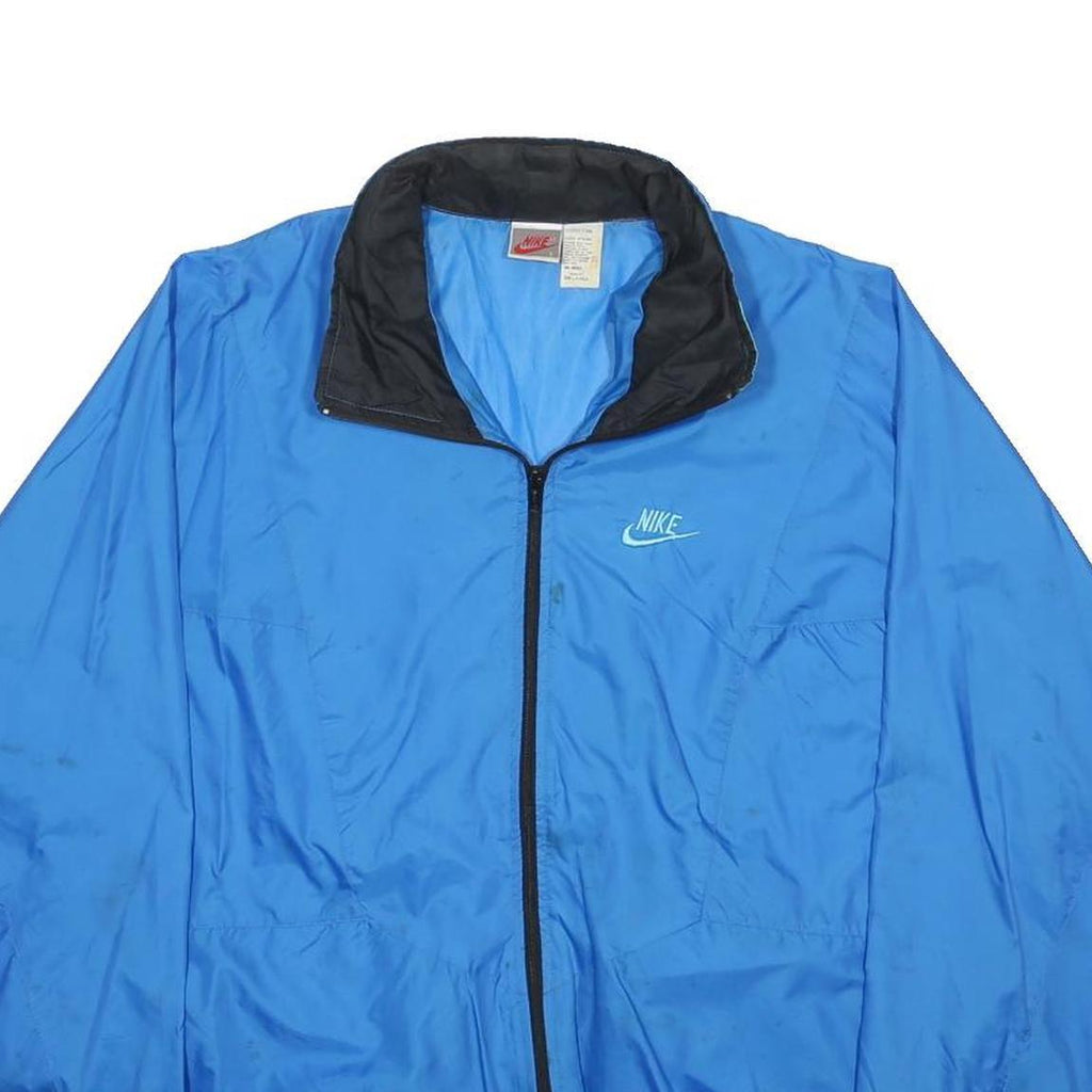 NIKE Mens Blue Nylon Zip Jacket L Plain Lightweight Sports Casual Wear