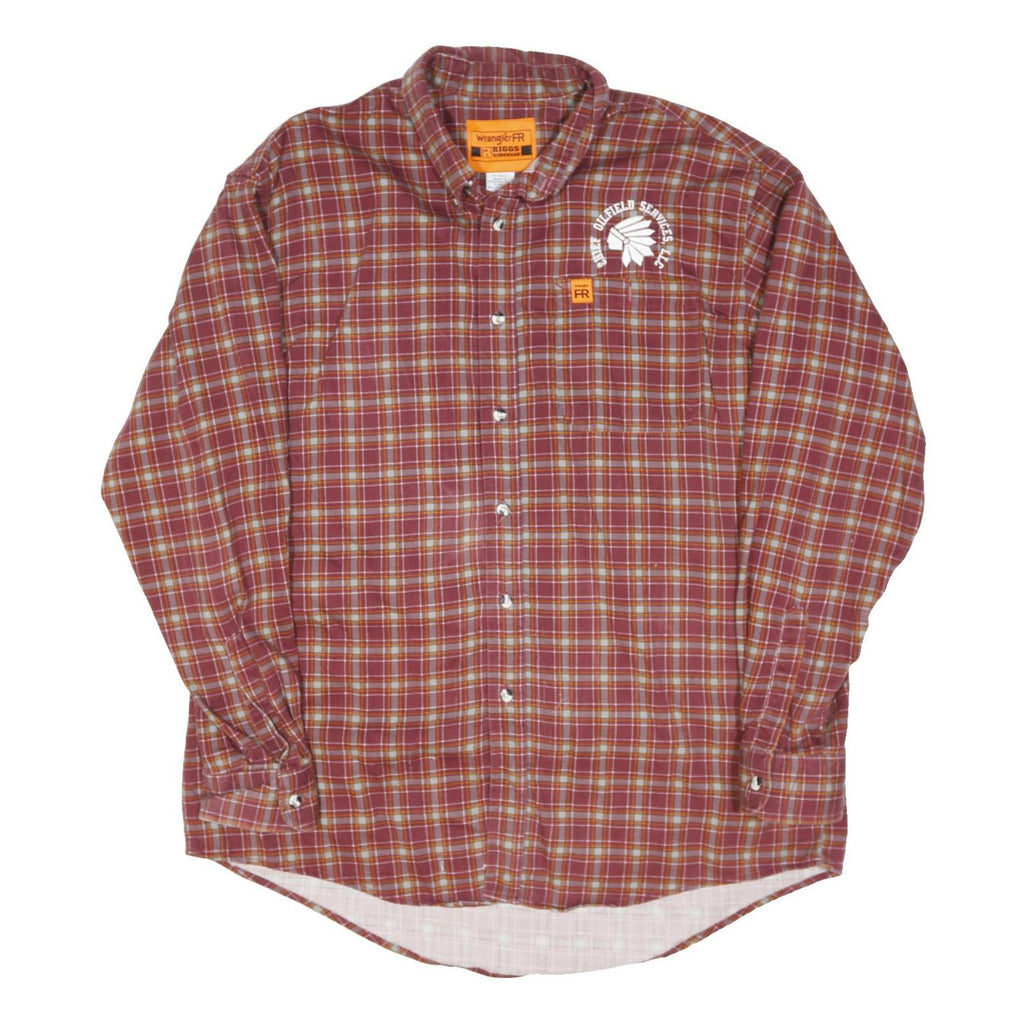 WRANGLER Mens Red & Orange Check Shirt L Cotton Blend Long Sleeve Button Collar