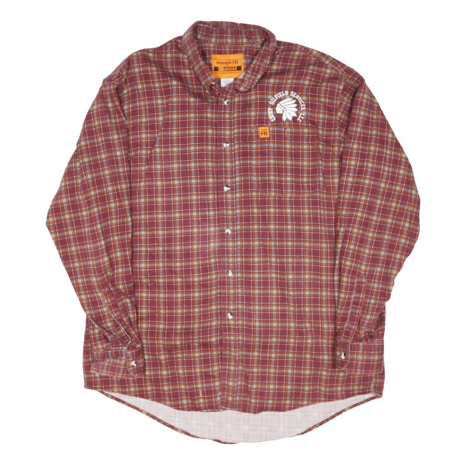 WRANGLER Mens Red & Orange Check Shirt L Cotton Blend Long Sleeve Button Collar