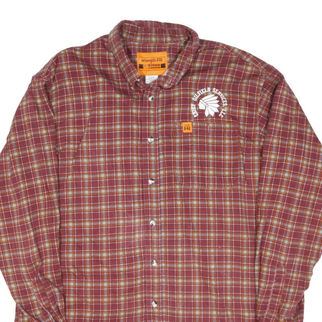 WRANGLER Mens Red & Orange Check Shirt L Cotton Blend Long Sleeve Button Collar