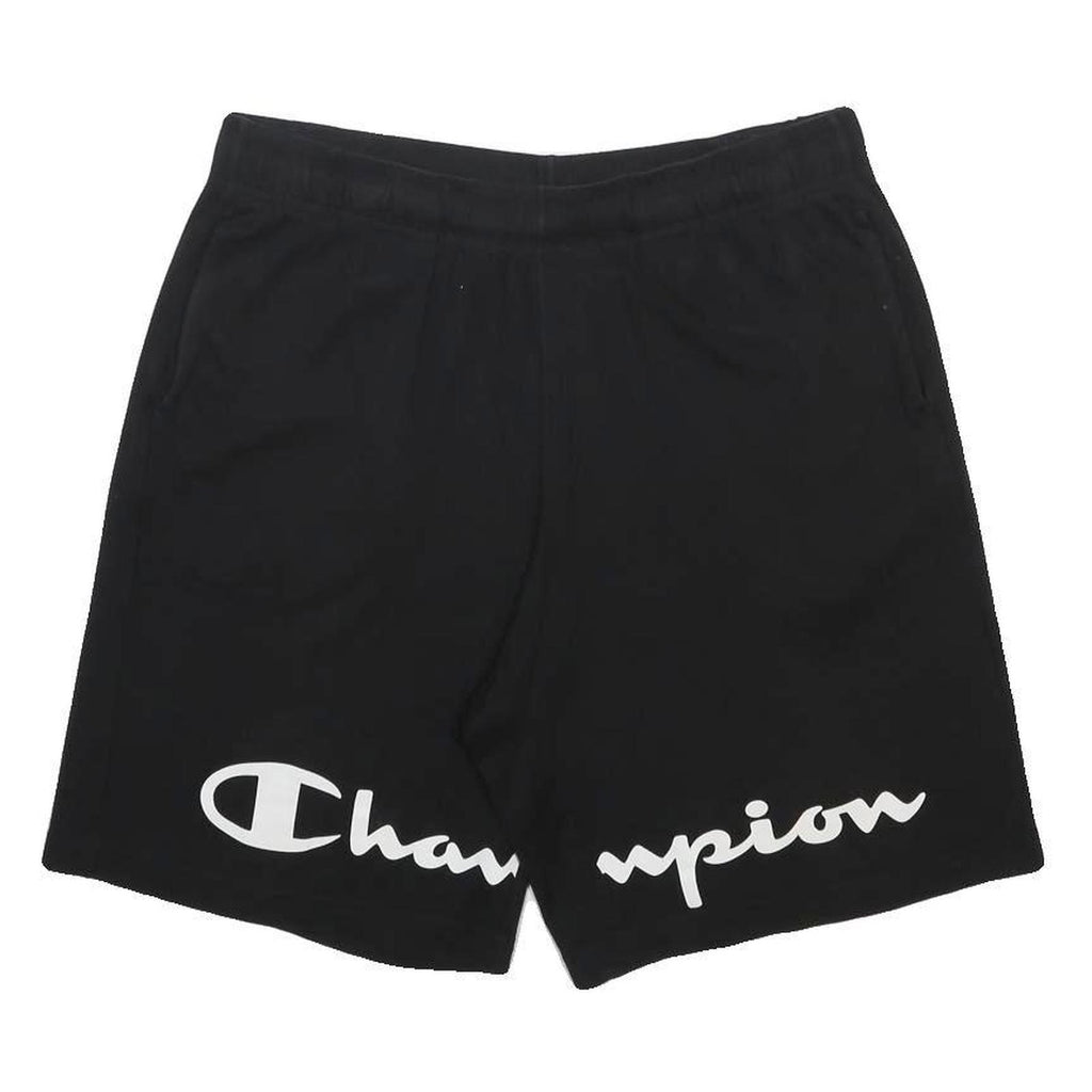 CHAMPION Mens Black Casual Shorts L W32 Cotton Blend Logo Print Comfortable