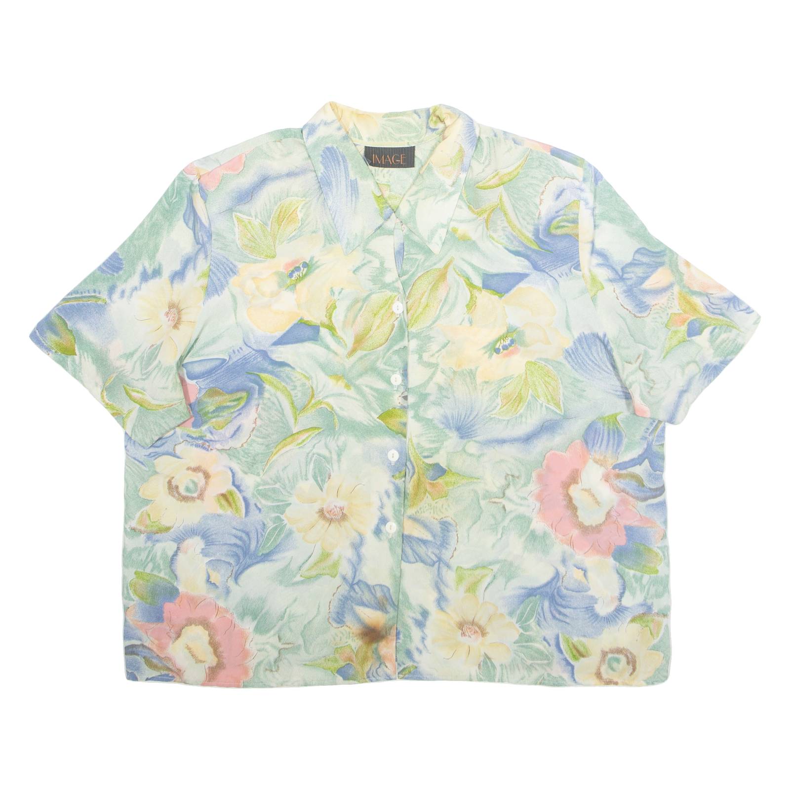 IMAGE Womens Printed Blouse Green Collared Floral 2XL