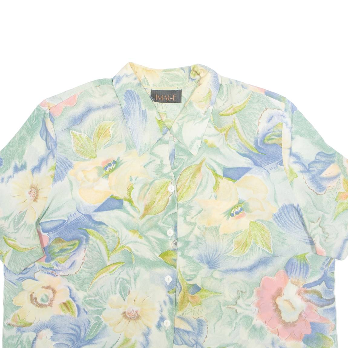IMAGE Womens Printed Blouse Green Collared Floral 2XL