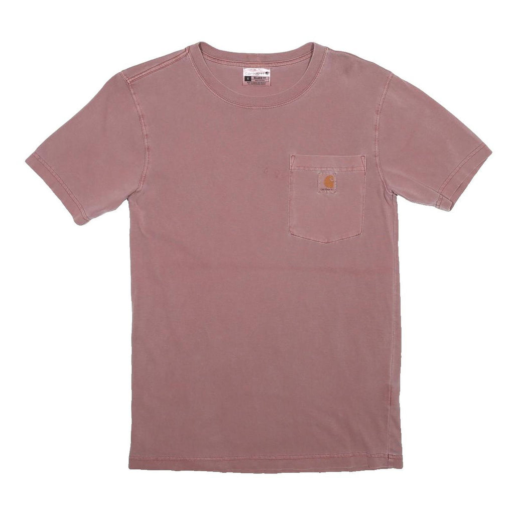 CARHARTT Mens Pink Plain T-Shirt S Short Sleeve Crew Neck Chest Pocket Cotton