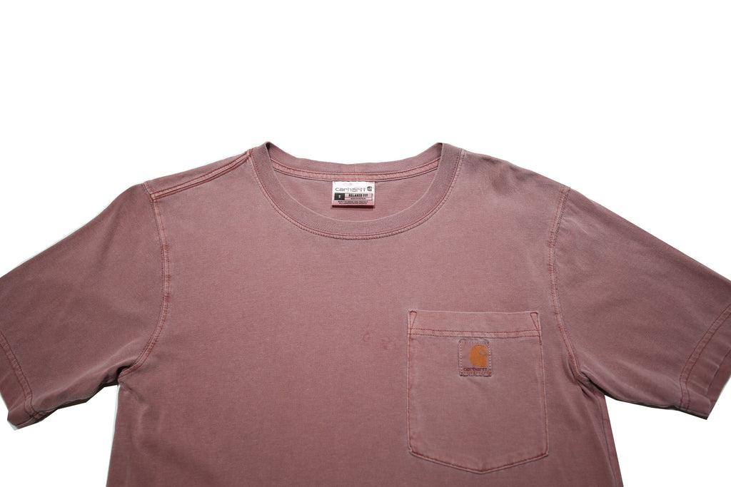 CARHARTT Mens Pink Plain T-Shirt S Short Sleeve Crew Neck Chest Pocket Cotton
