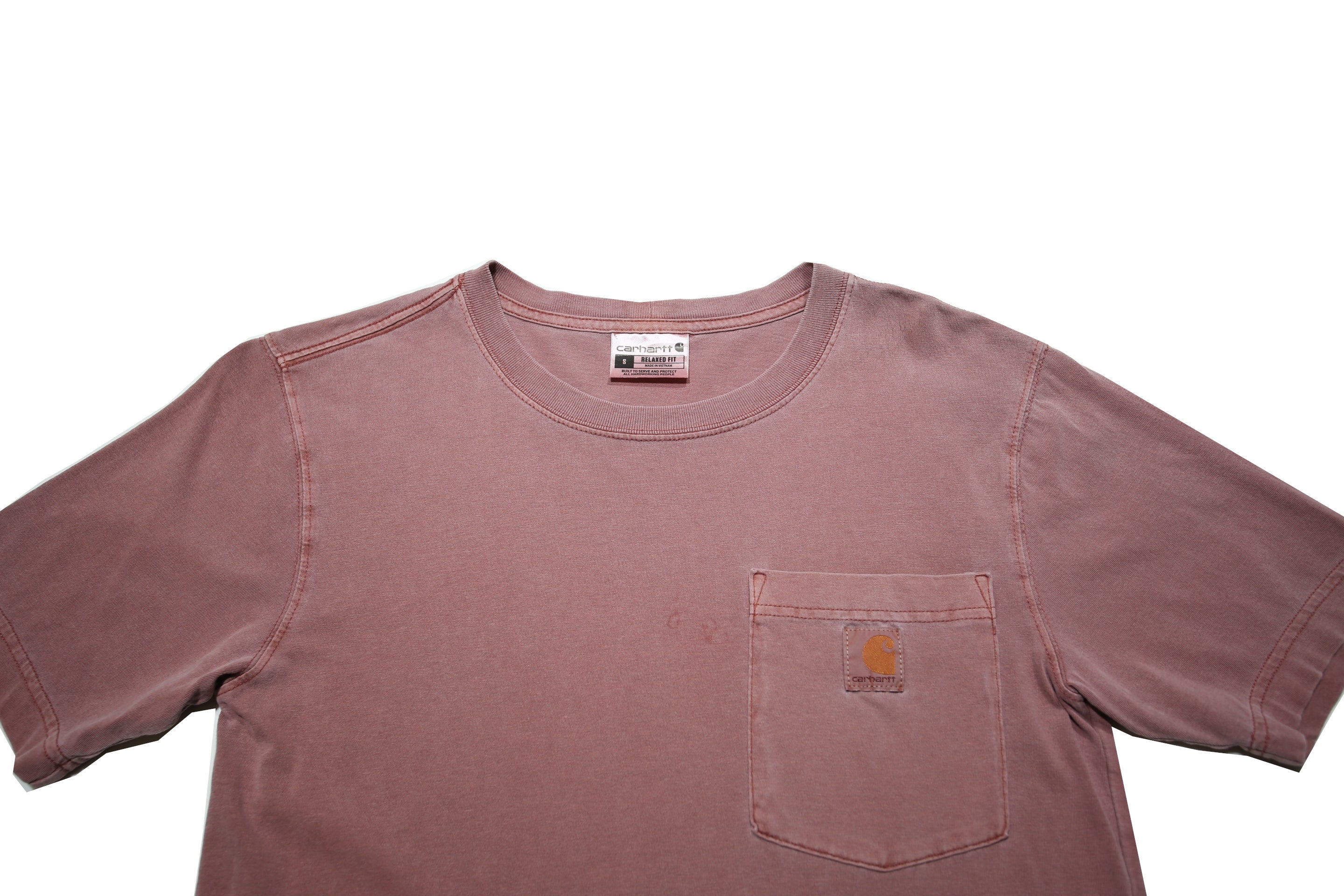 CARHARTT Mens Pink Plain T-Shirt S Short Sleeve Crew Neck Chest Pocket Cotton