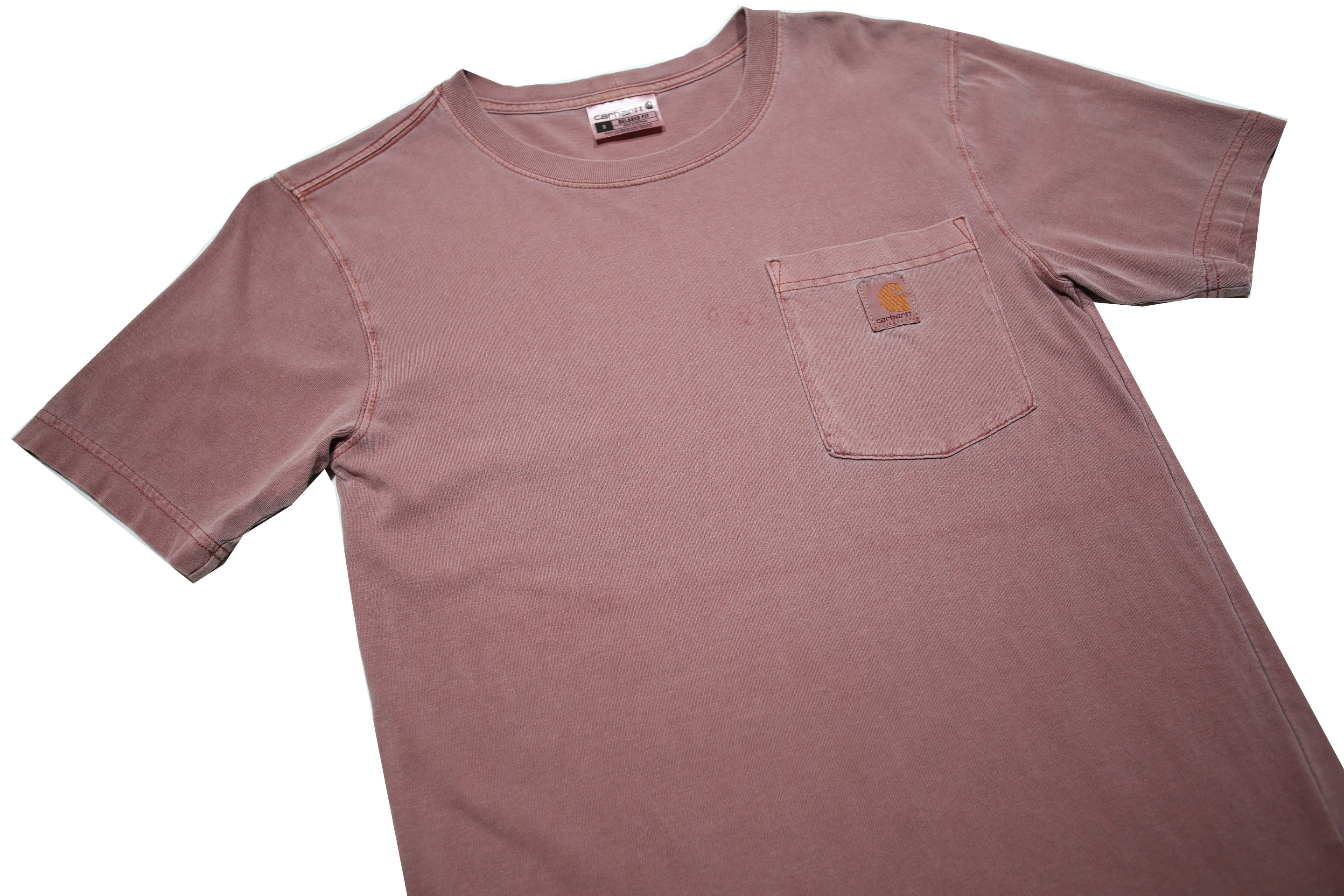 CARHARTT Mens Pink Plain T-Shirt S Short Sleeve Crew Neck Chest Pocket Cotton