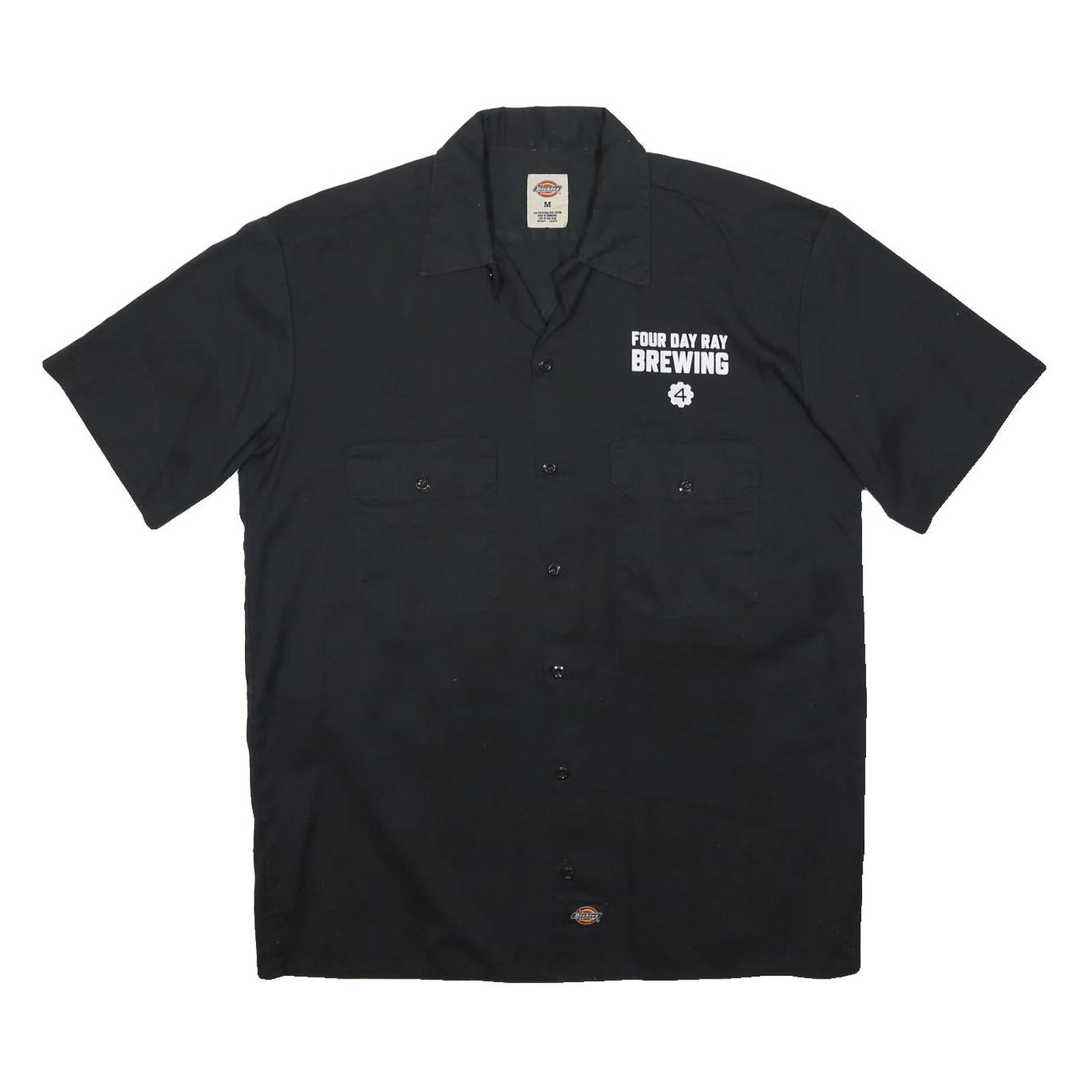 DICKIES Mens Black Polyester Blend Short Sleeve Shirt M Four Day Ray Brewing