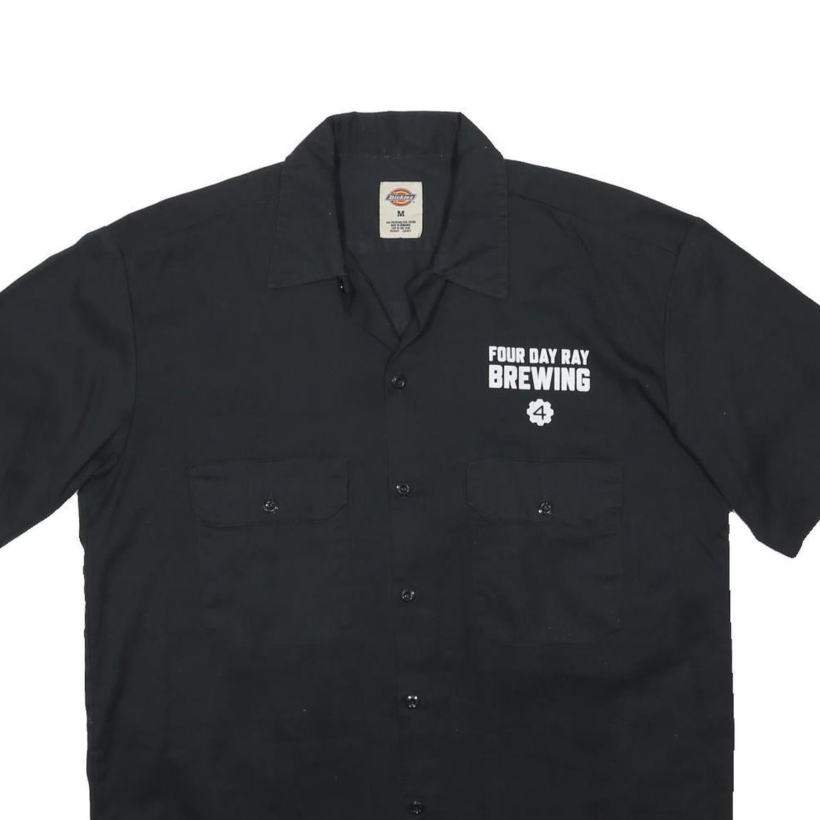 DICKIES Mens Black Polyester Blend Short Sleeve Shirt M Four Day Ray Brewing