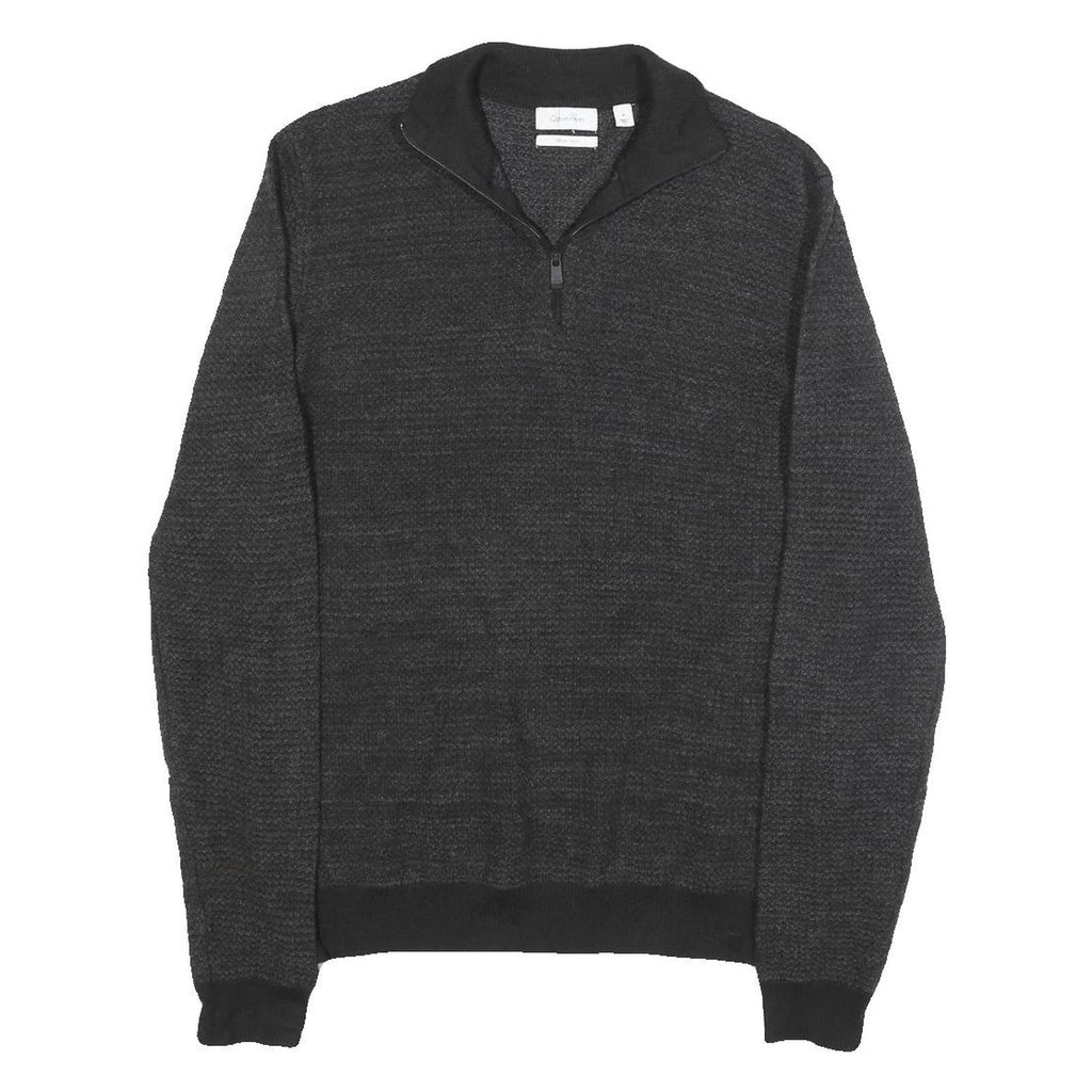 CALVIN KLEIN Mens Black Patterned Pullover Jumper Zip Neck M Cotton Blend Knit