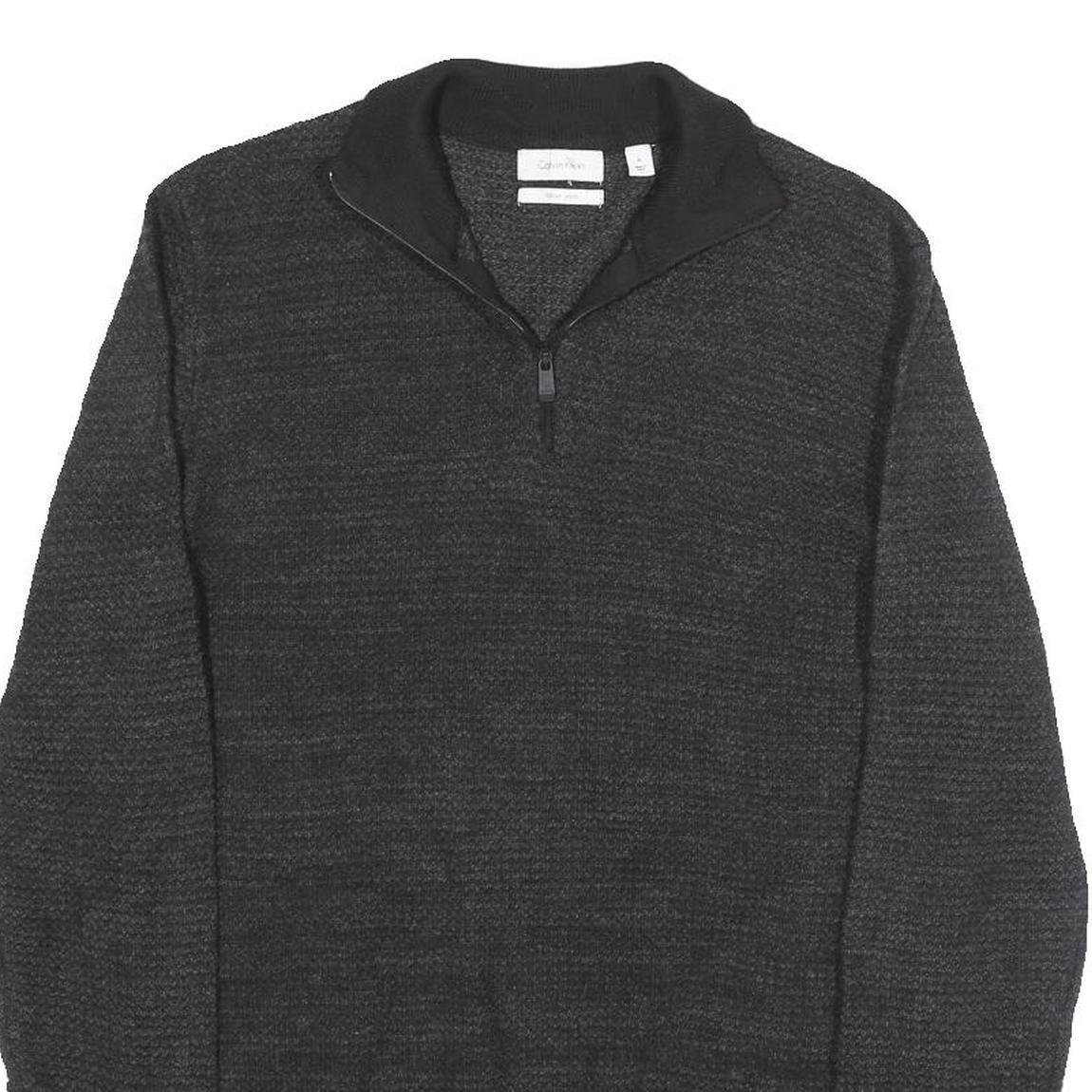 CALVIN KLEIN Mens Black Patterned Pullover Jumper Zip Neck M Cotton Blend Knit