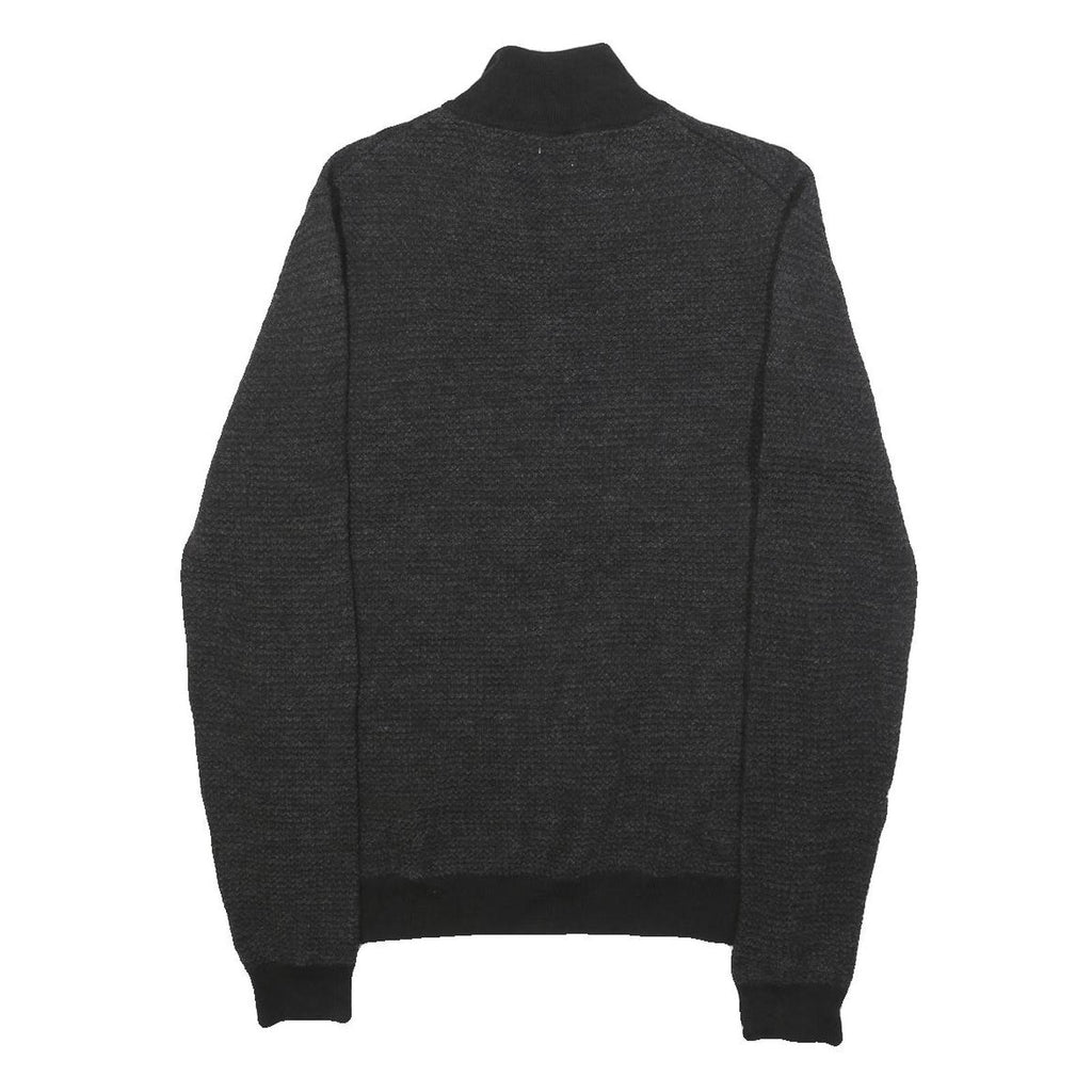 CALVIN KLEIN Mens Black Patterned Pullover Jumper Zip Neck M Cotton Blend Knit